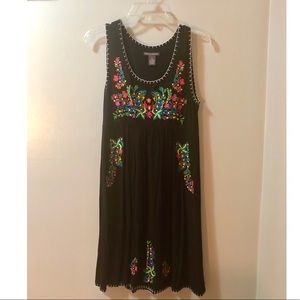 Black Cotton Dress with Elegant Floral Design